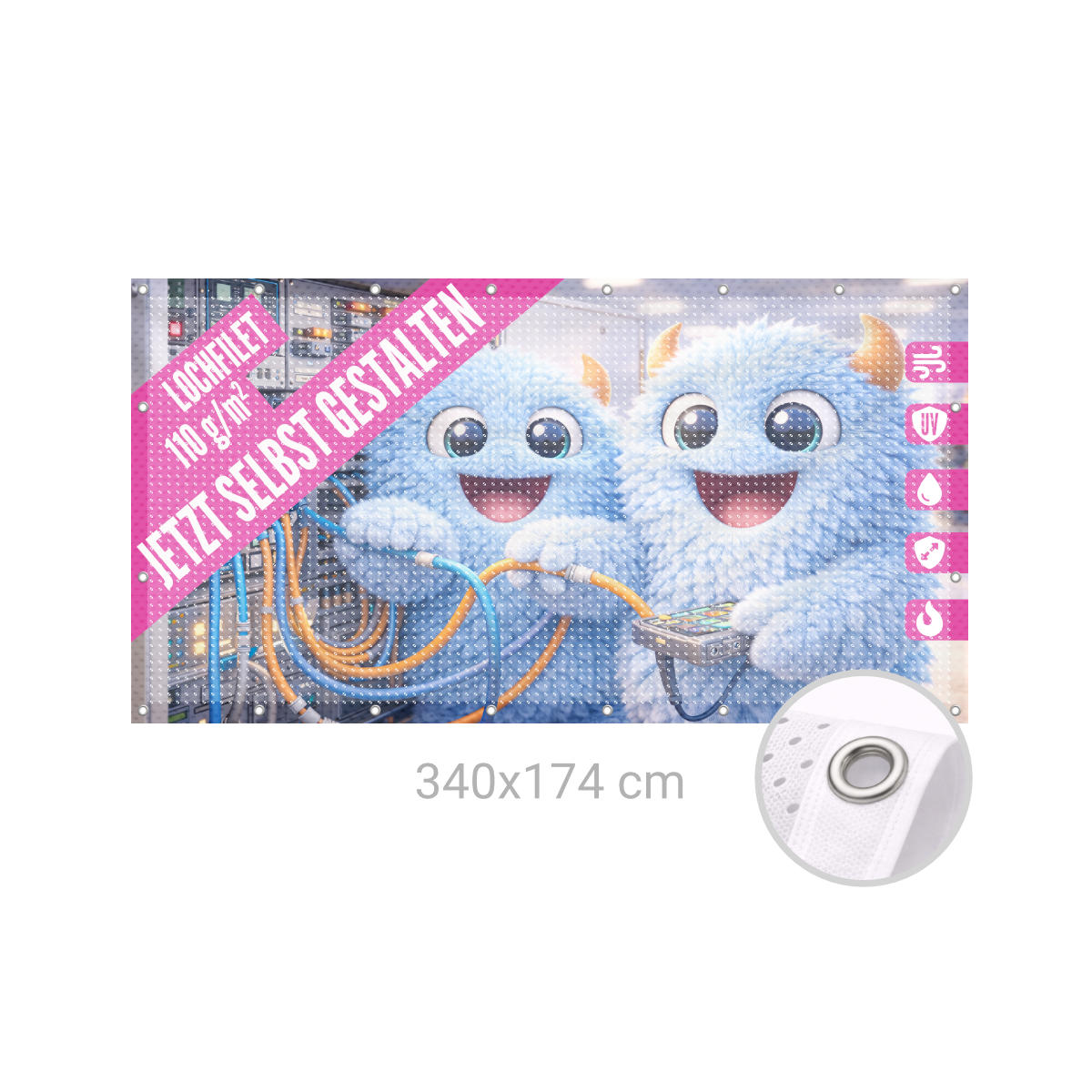 Bauzaunbanner 340 x 174 cm Lochfilet 110g B1