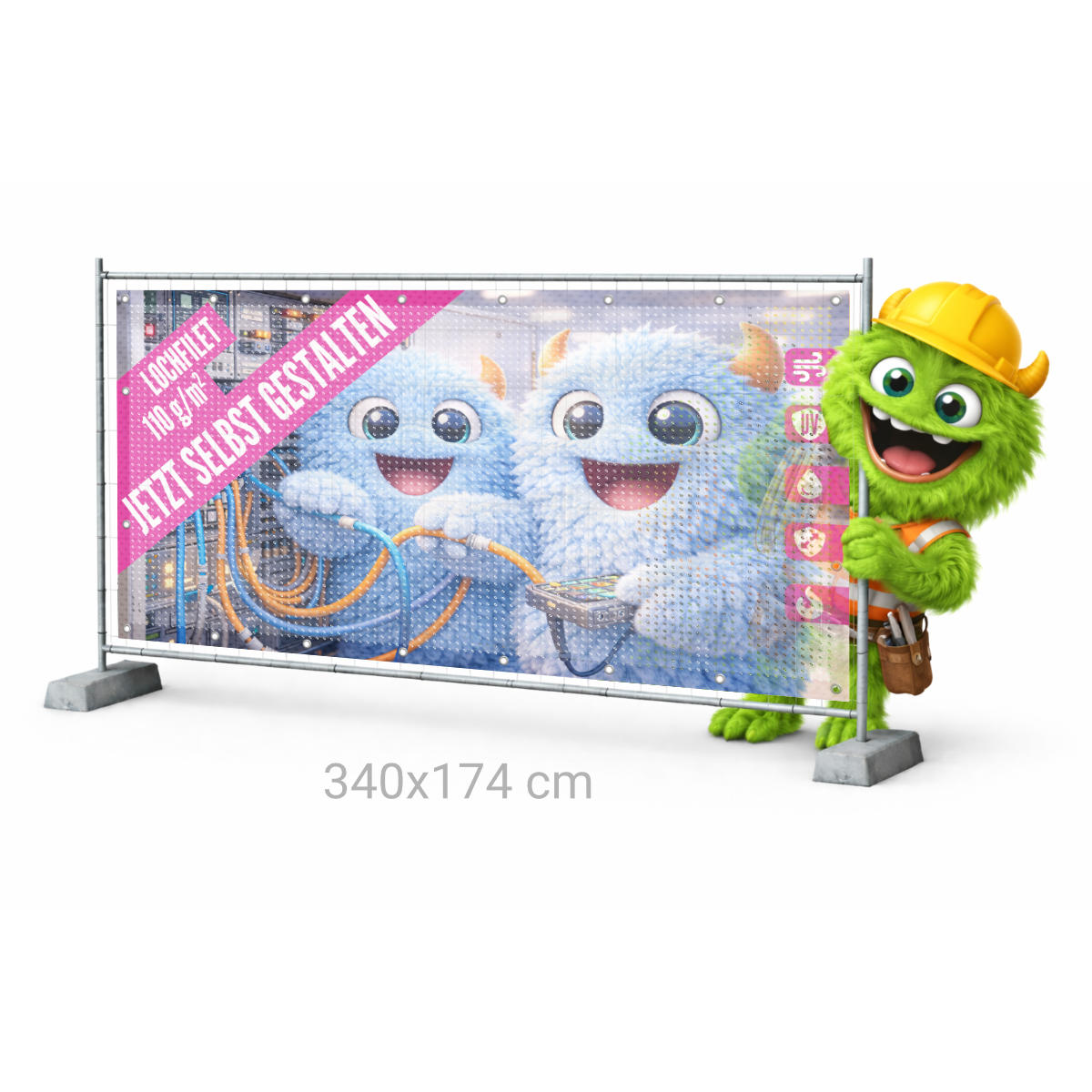 Bauzaunbanner 340 x 174 cm Lochfilet 110g B1