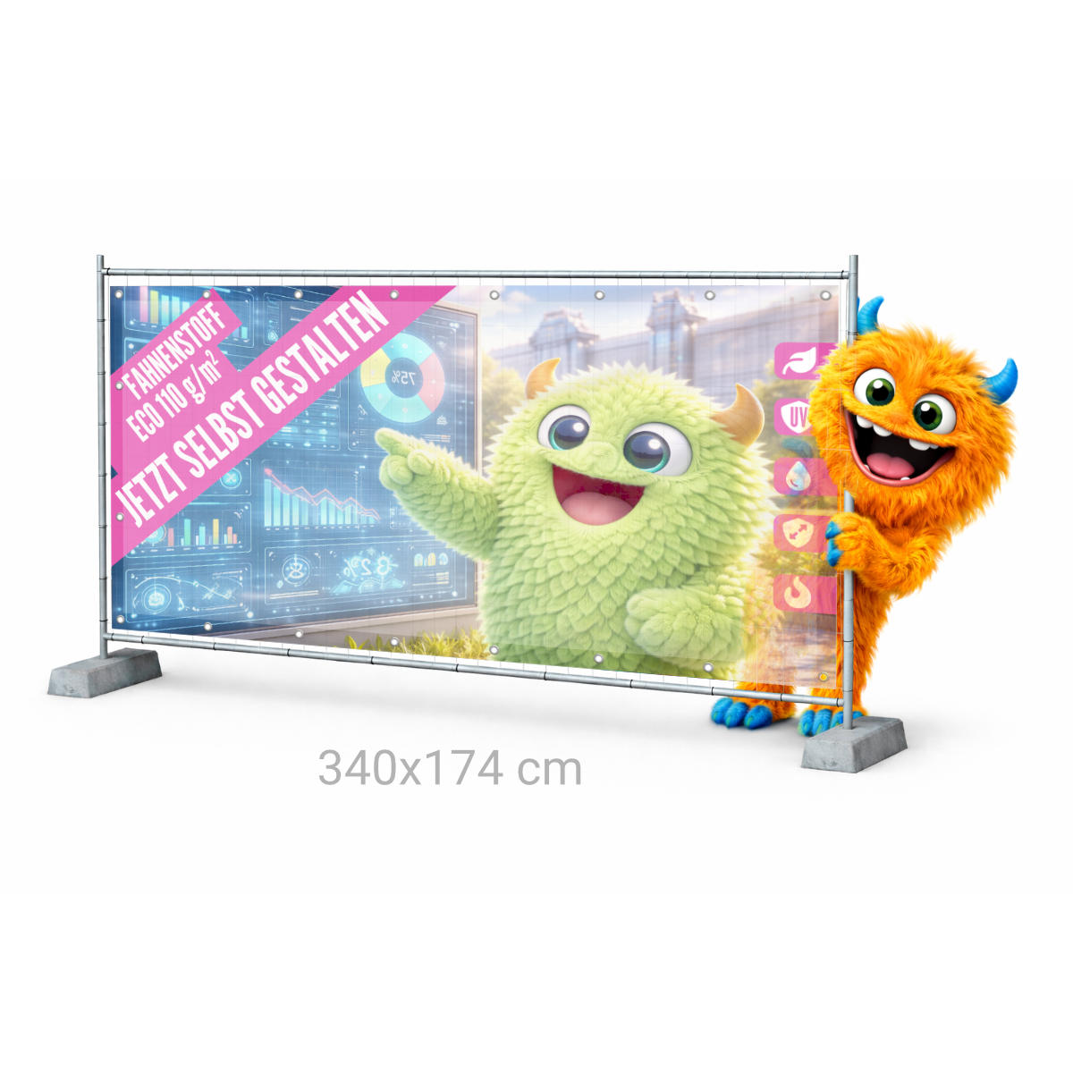 Bauzaunbanner 340 x 174 cm Recycling 110g B1