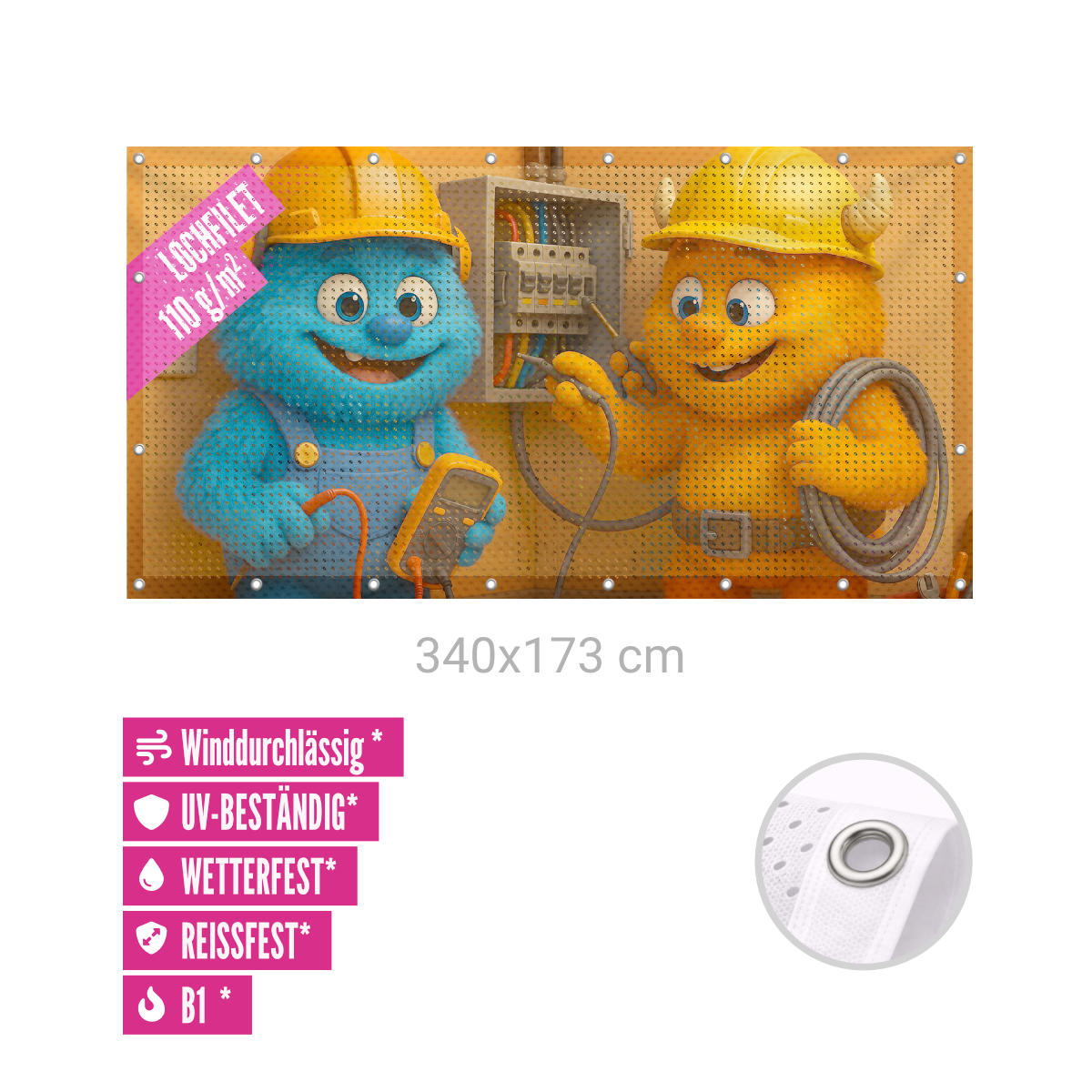 Bauzaunbanner 340 x 173 cm Lochfilet 110g B1