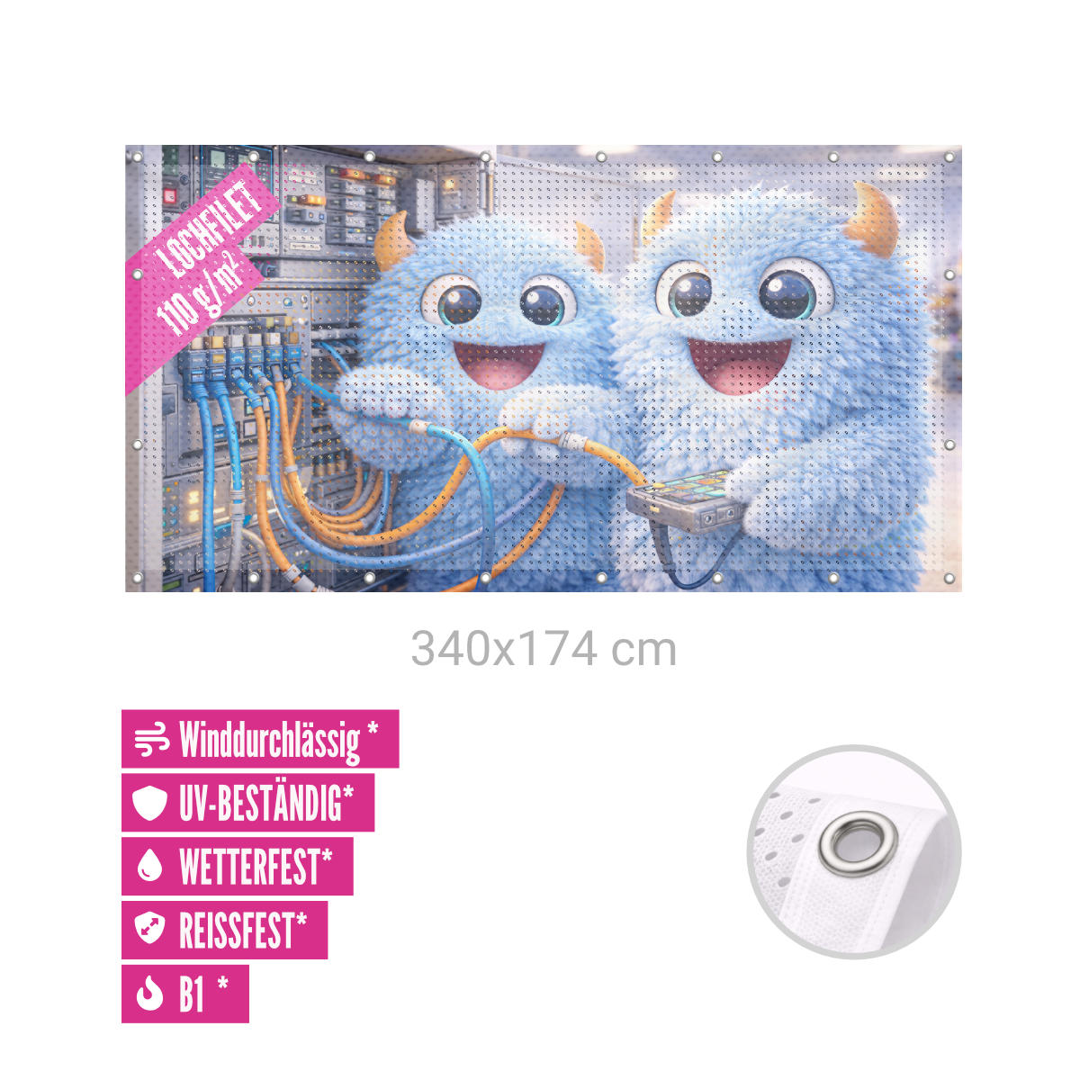 Bauzaunbanner 340 x 174 cm Lochfilet 110g B1