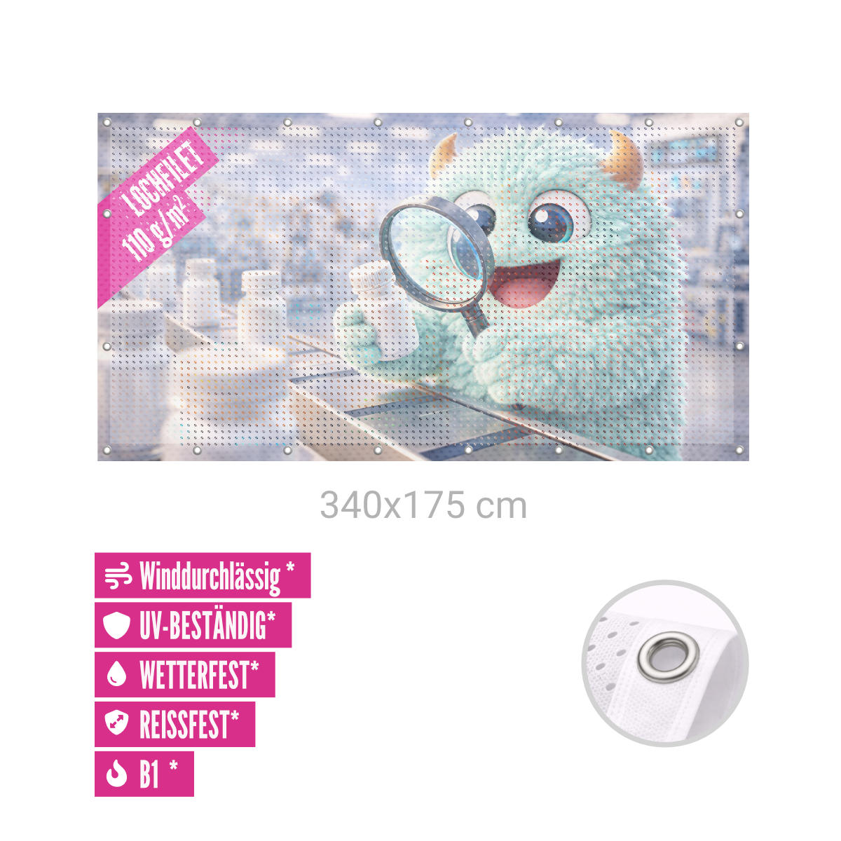 Bauzaunbanner 340 x 175 cm Recycling 110g B1