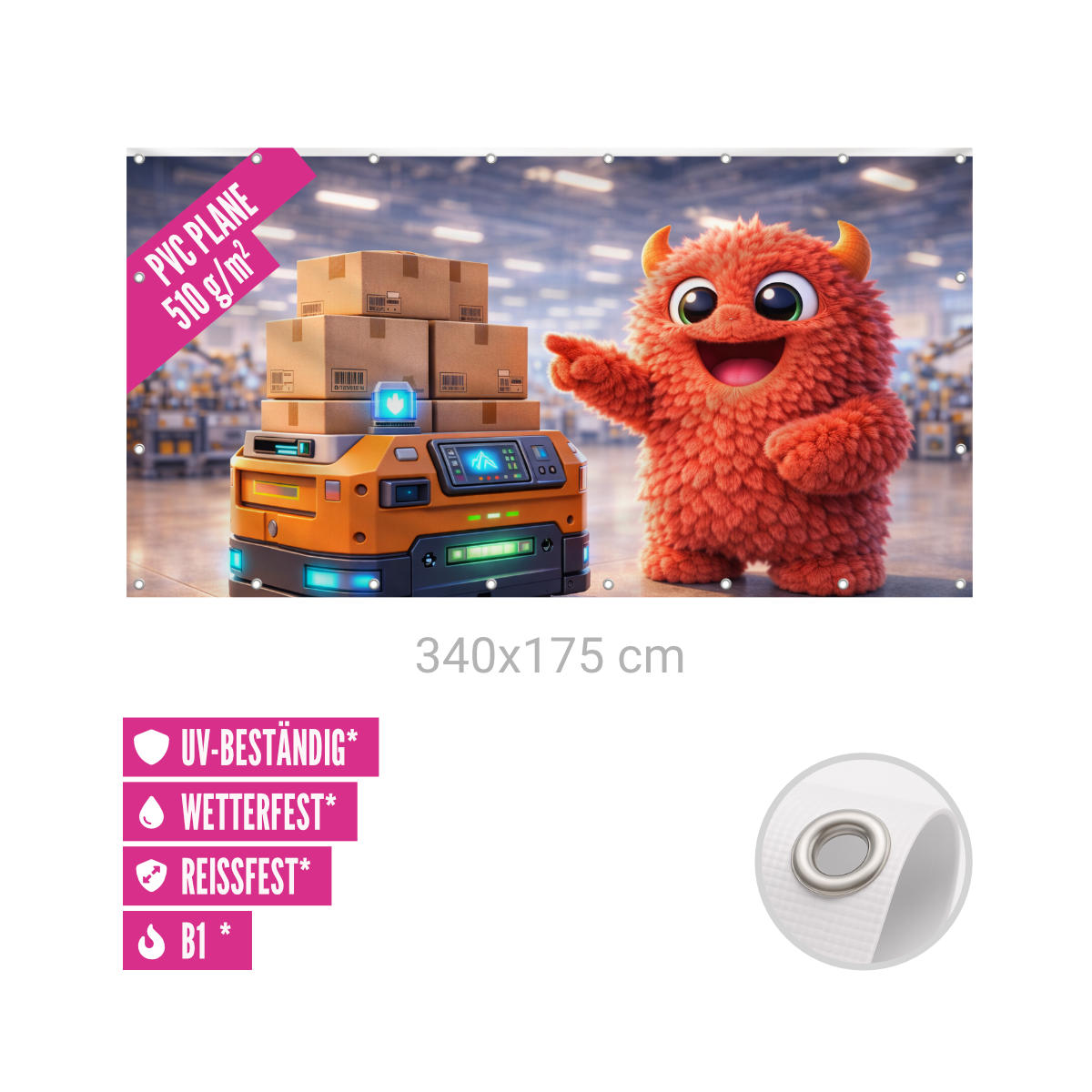 Bauzaunbanner 340 x 175 cm Frontlit 500g B1