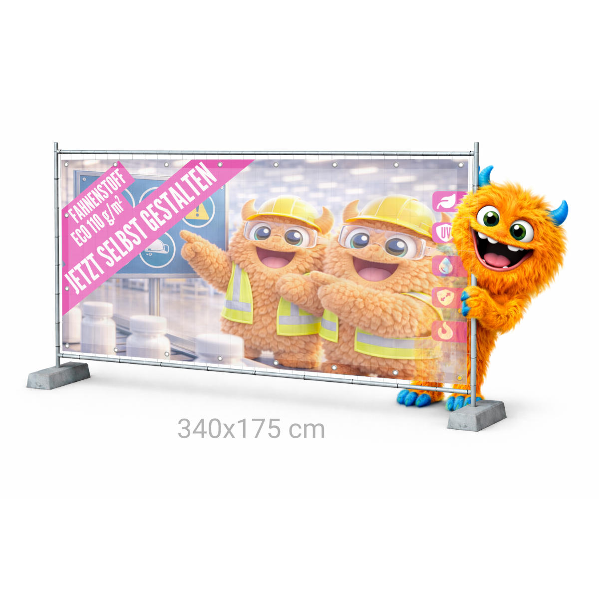 Bauzaunbanner 340 x 175 cm Fahnenstoff 115g B1