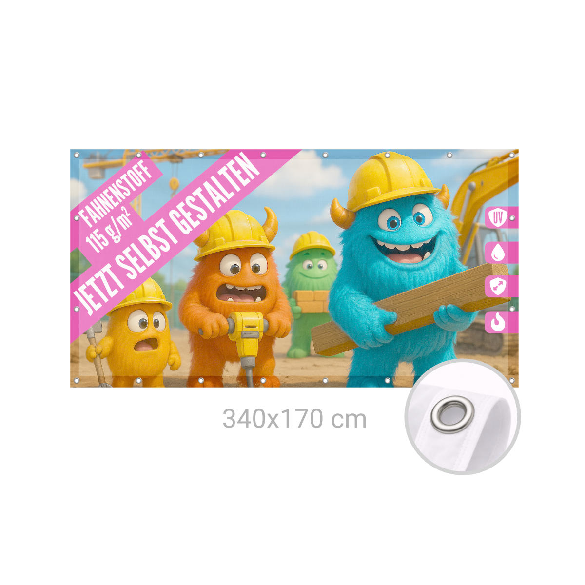 Bauzaunbanner 340 x 170 cm Fahnenstoff 115g B1