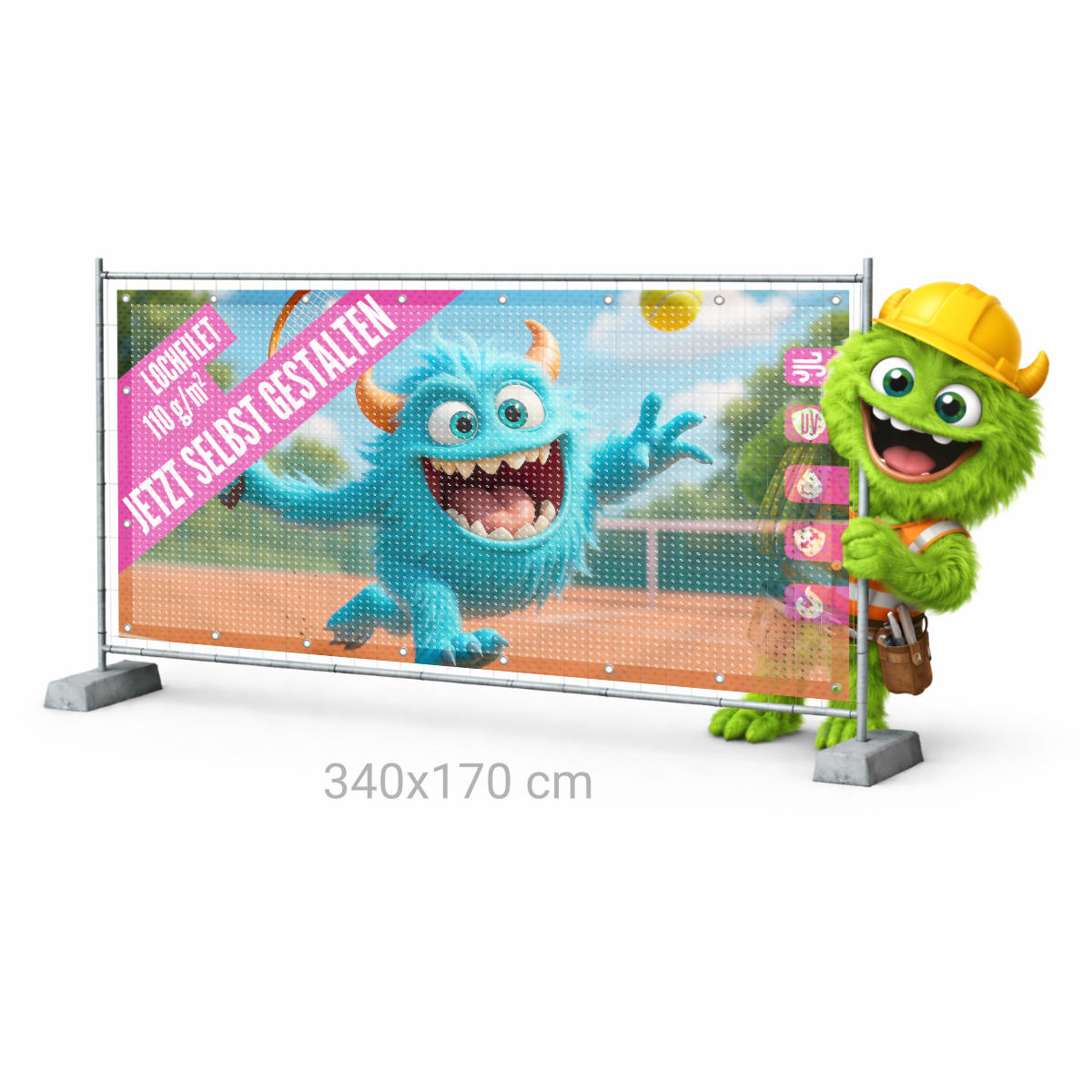 Bauzaunbanner 340 x 170 cm Lochfilet 110g B1