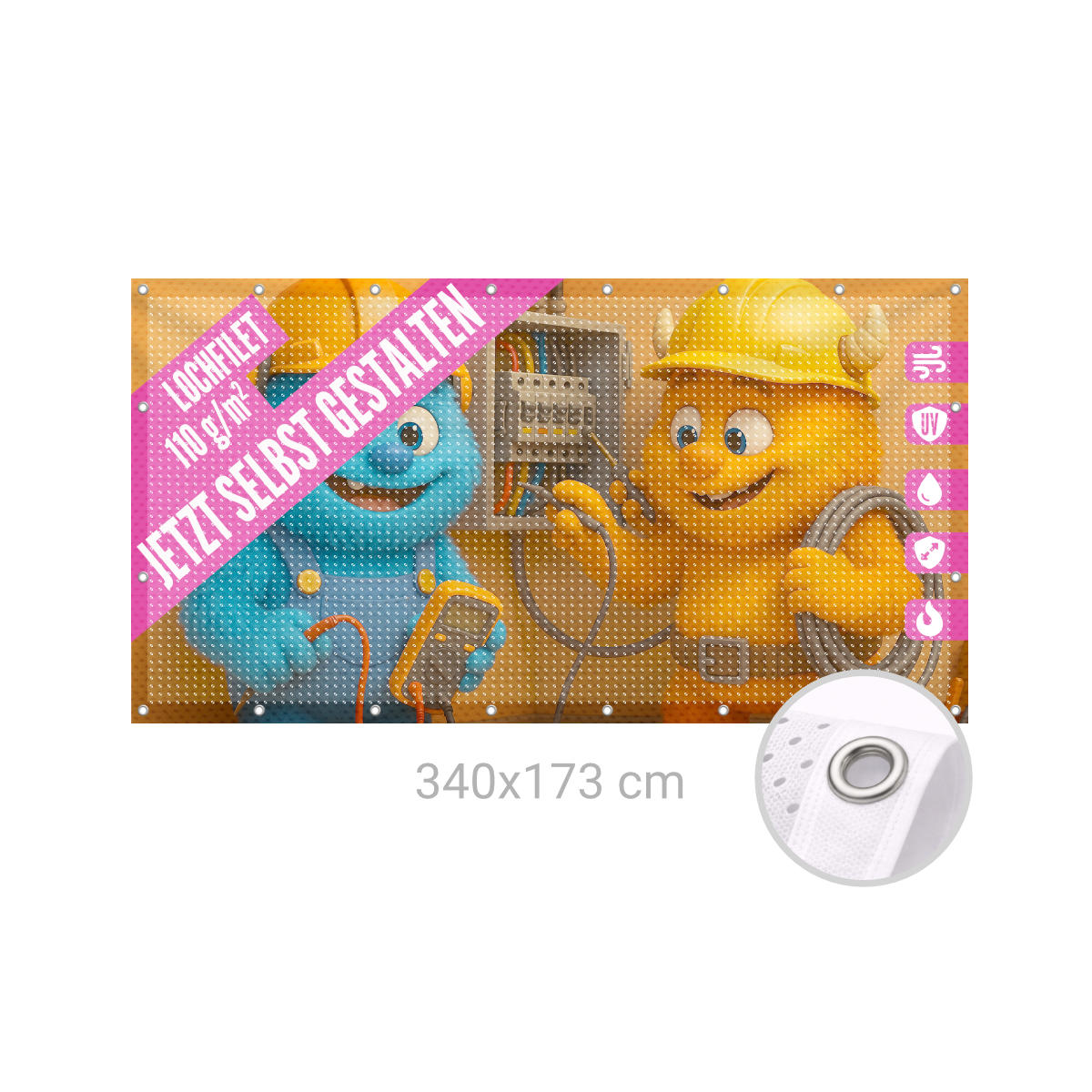 Bauzaunbanner 340 x 173 cm Lochfilet 110g B1