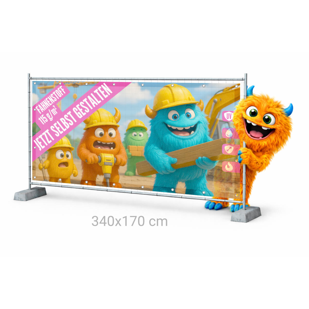 Bauzaunbanner 340 x 170 cm Fahnenstoff 115g B1