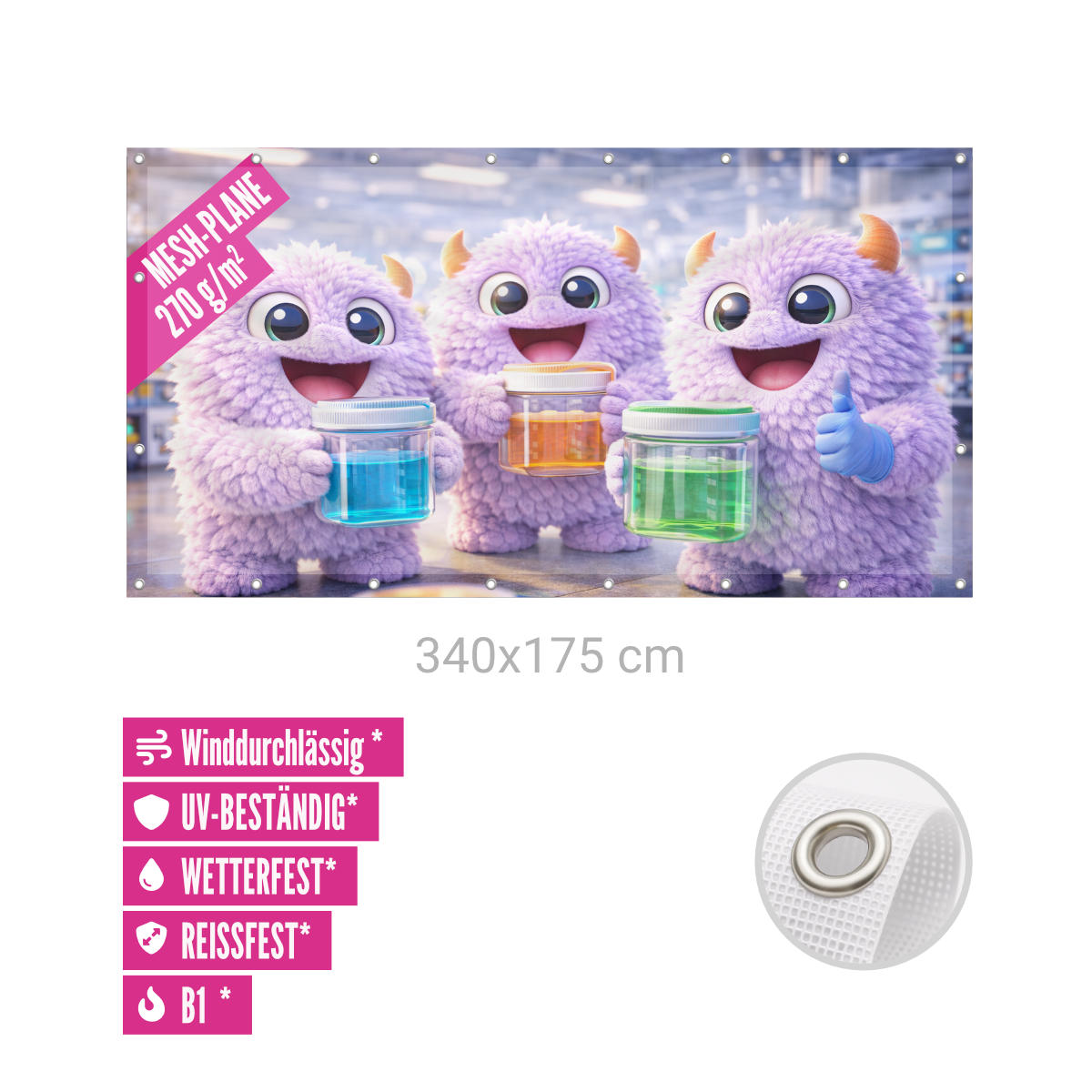 Bauzaunbanner 340 x 175 cm Mesh 270g B1