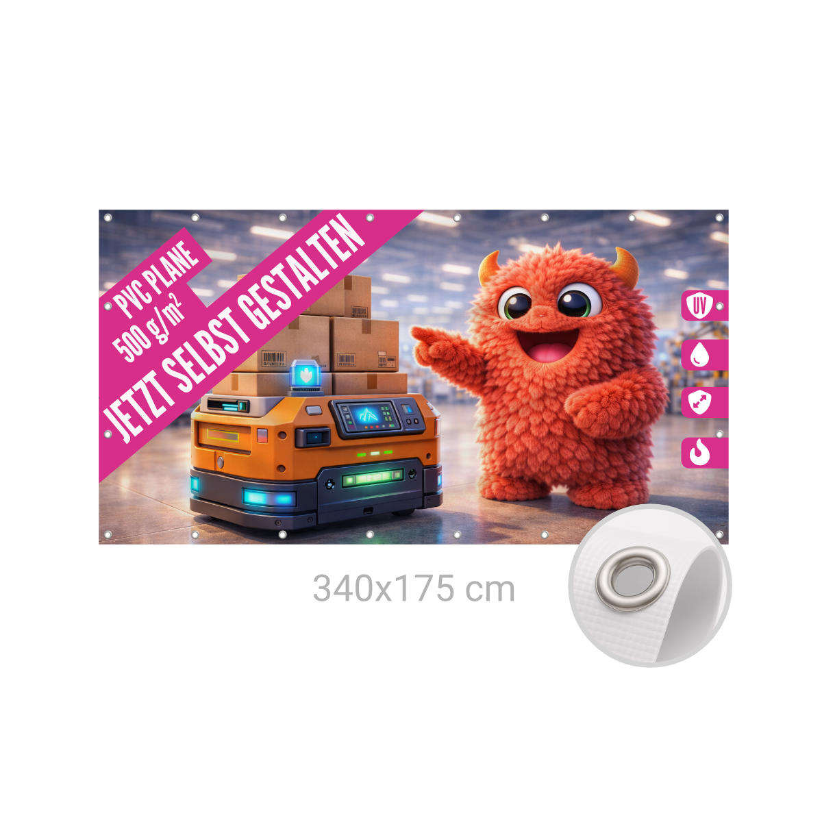 Bauzaunbanner 340 x 175 cm Frontlit 500g B1