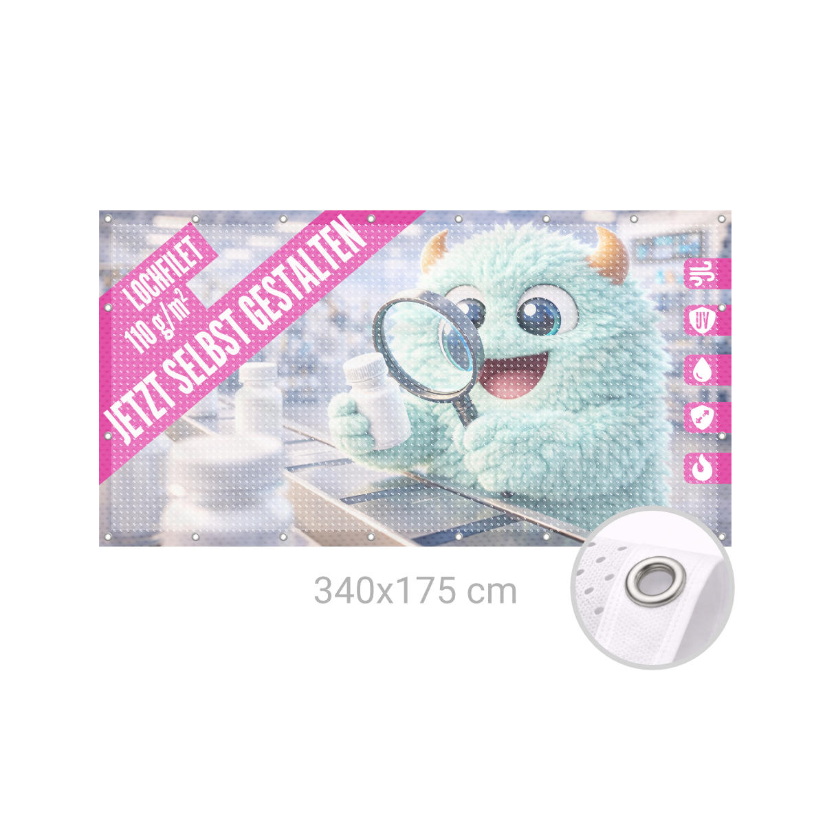 Bauzaunbanner 340 x 175 cm Recycling 110g B1