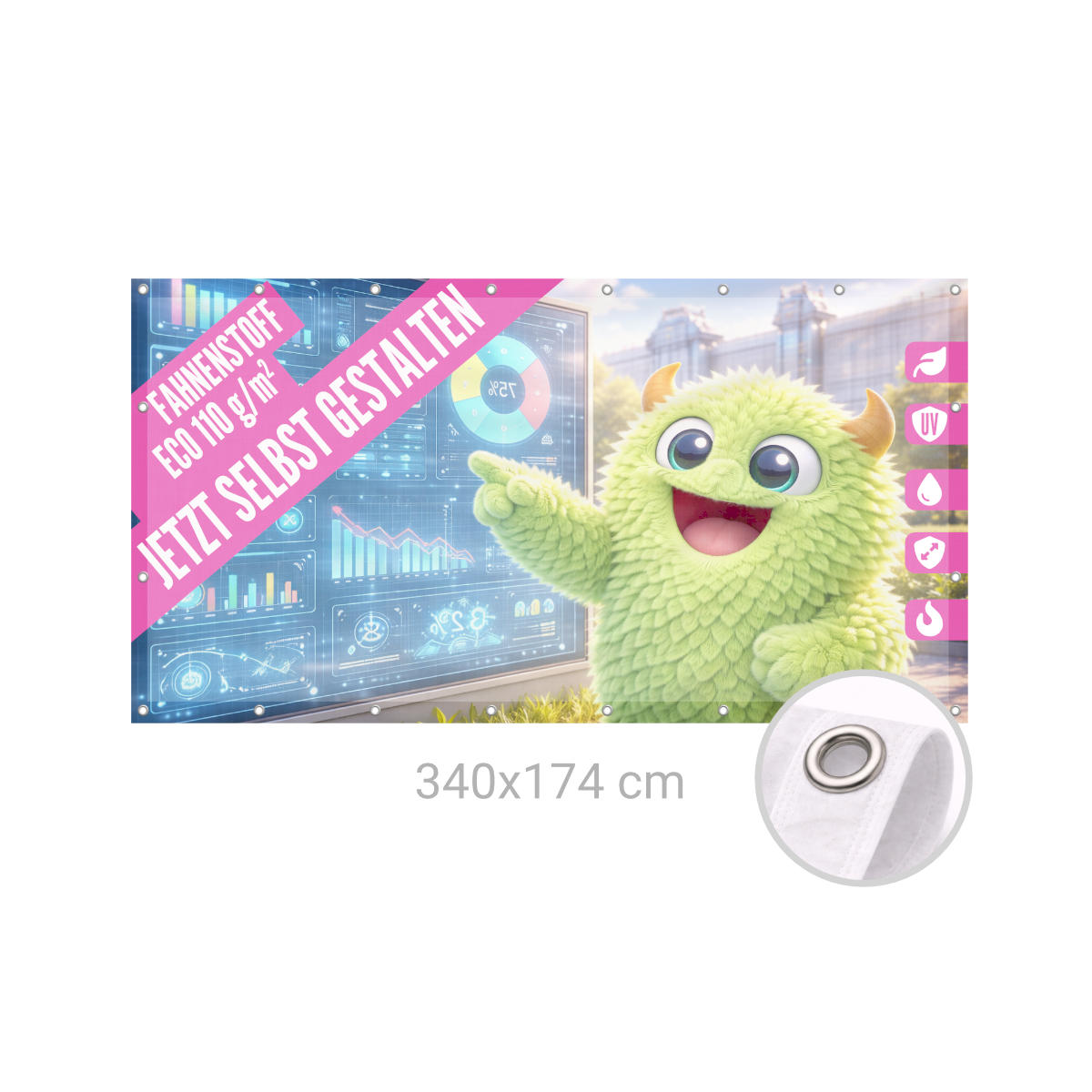 Bauzaunbanner 340 x 174 cm Recycling 110g B1