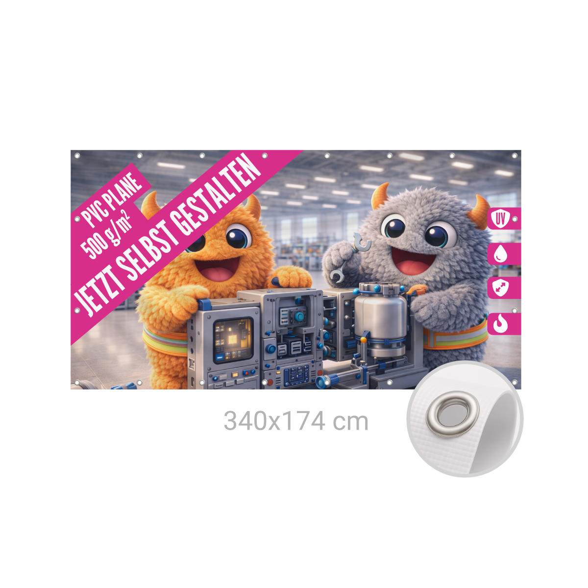 Bauzaunbanner 340 x 174 cm Frontlit 500g B1