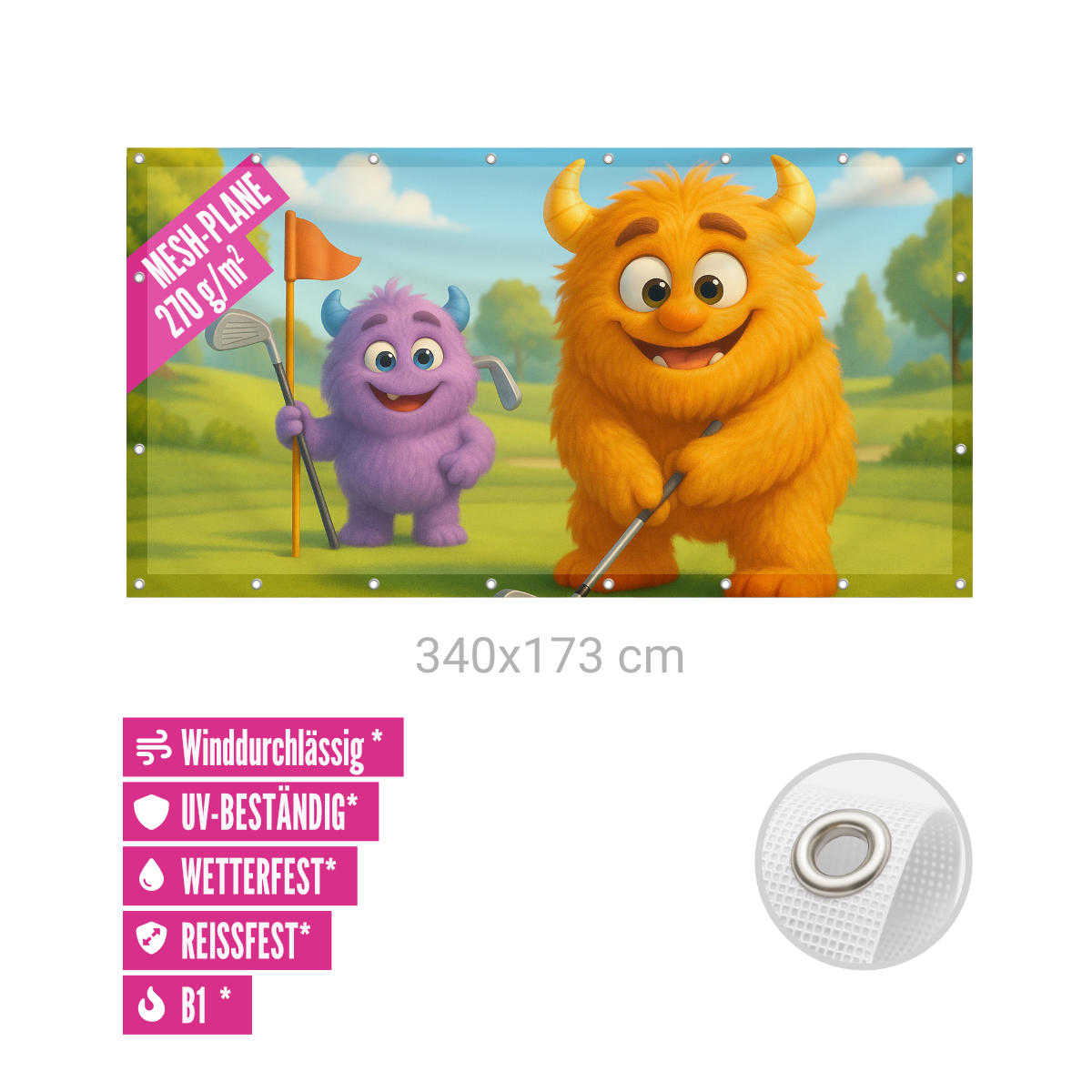 Bauzaunbanner 340 x 173 cm Mesh 270g B1