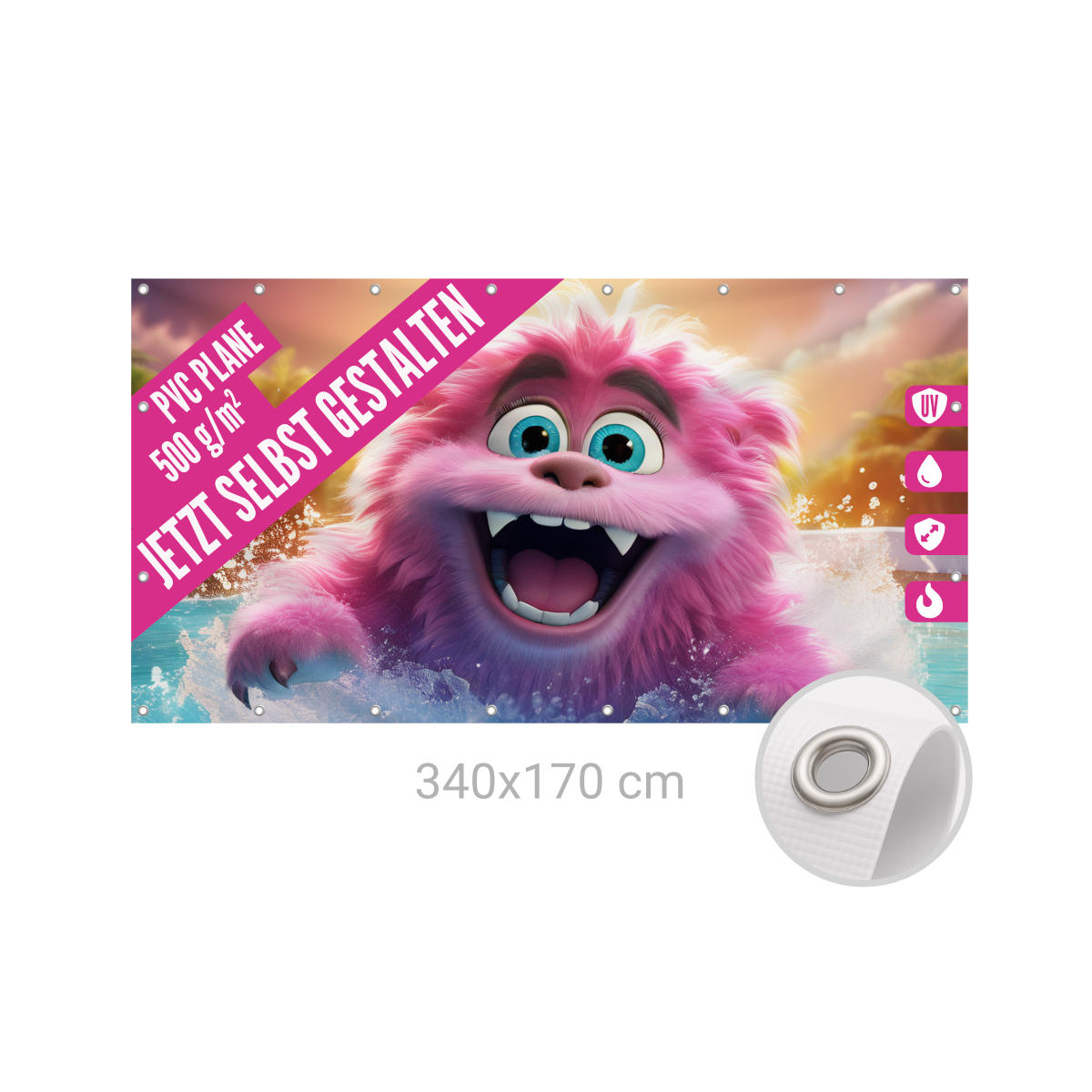 Bauzaunbanner 340 x 170 cm Frontlit 500g B1