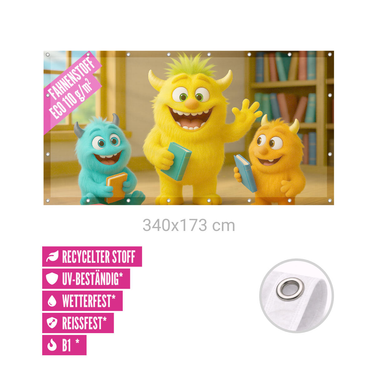 Bauzaunbanner 340 x 173 cm Recycling 110g B1