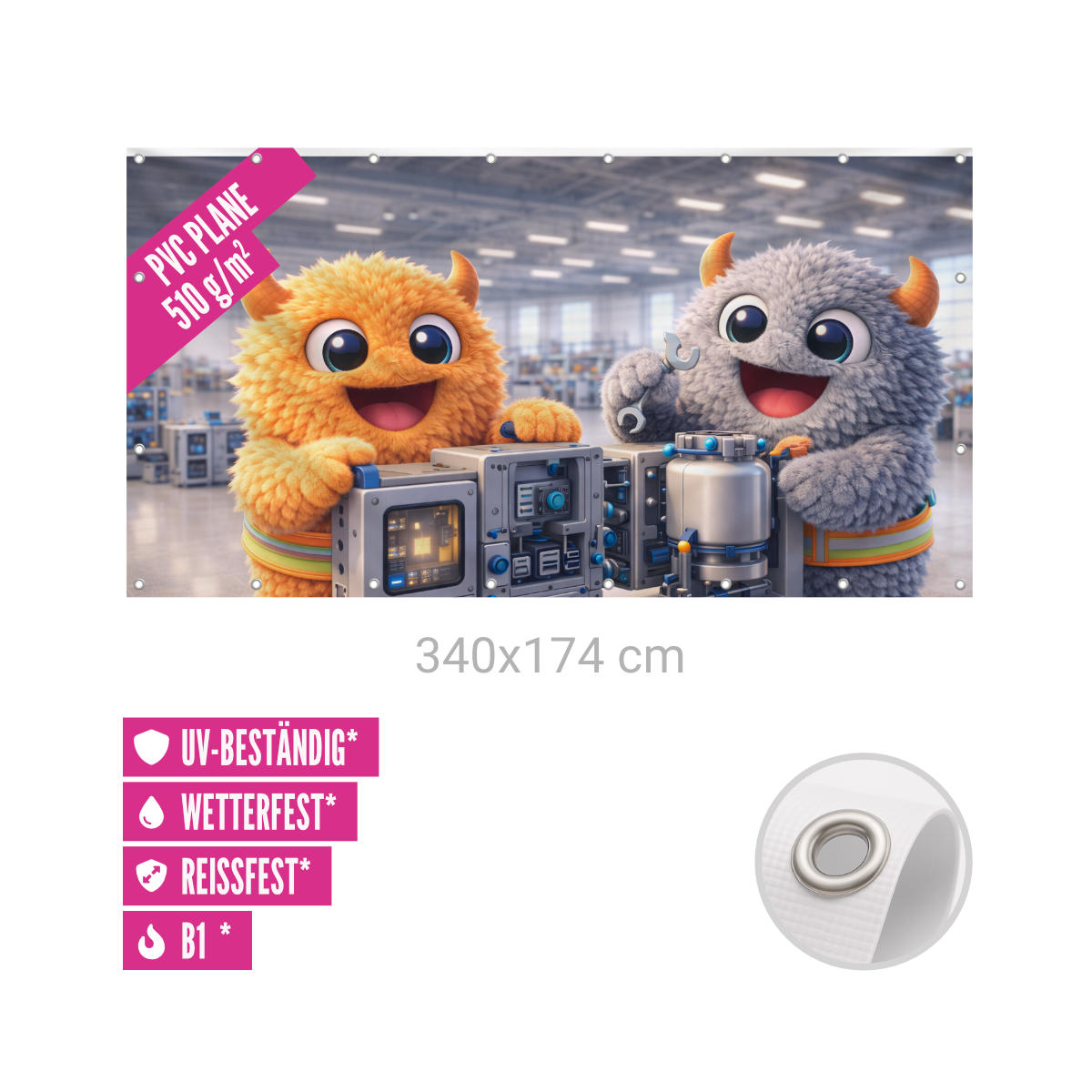 Bauzaunbanner 340 x 174 cm Frontlit 500g B1