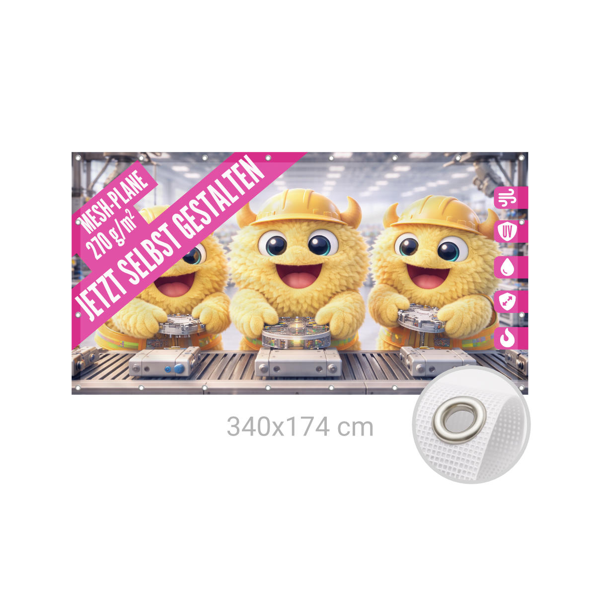 Bauzaunbanner 340 x 174 cm Mesh 270g B1